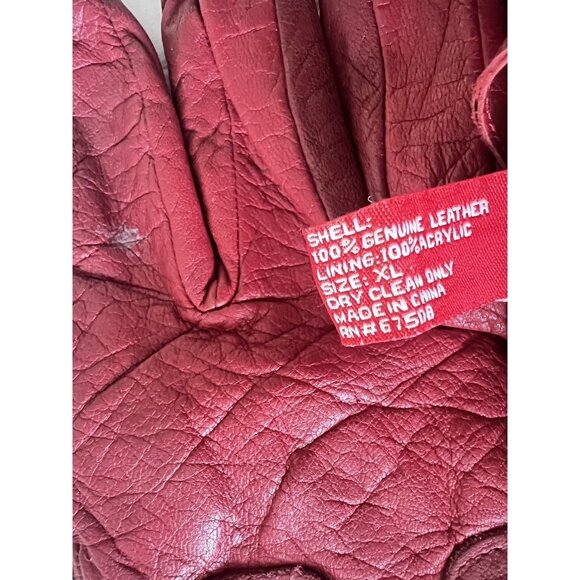 Red Leather Gloves Size XL Anne Klein Vintage Lace Up Retro Christmas Gift Woman - Picture 9 of 11